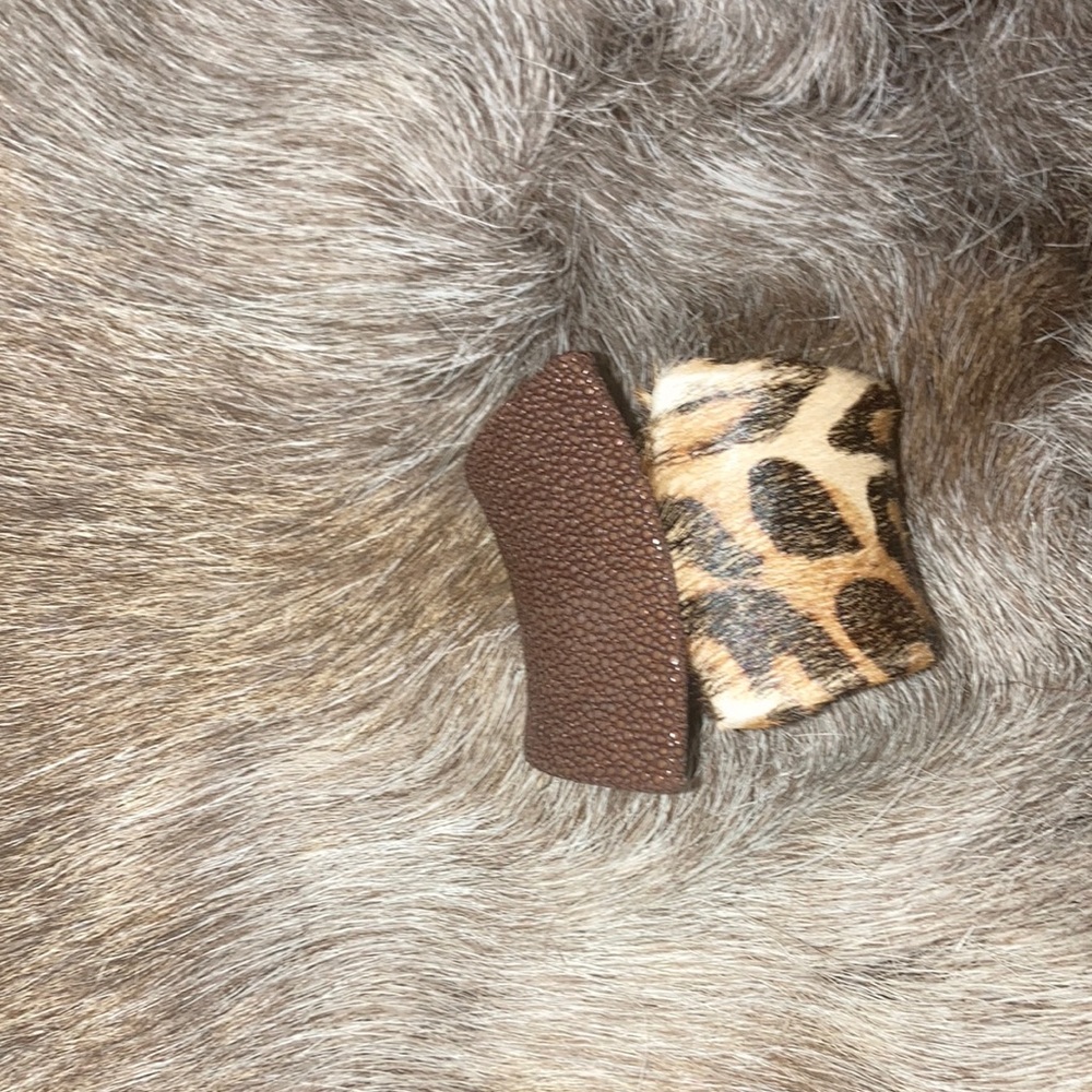 Brown Shagreen/stingray & Leopard Leather Cuff bracelet with spring